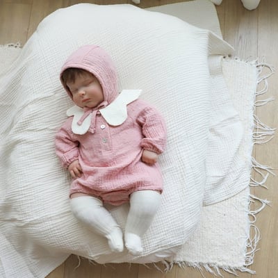 LEMONADE02｜(55cm-85cm) 2色花瓣領包屁衣含帽子3