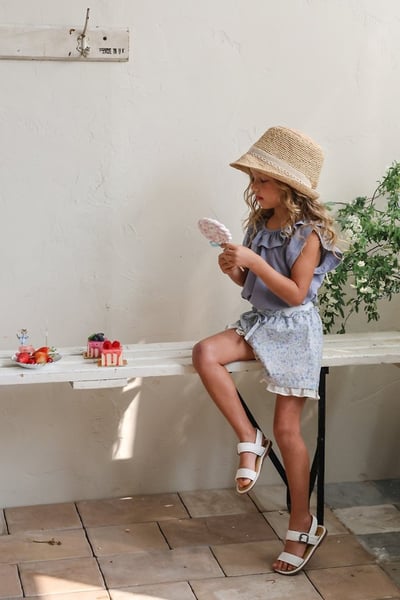 FLO32｜(75-140) 田園碎花荷葉滾邊短褲9