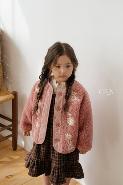 OREN42｜(85-120cm) 復古花卉刺繡羊羔絨外套9