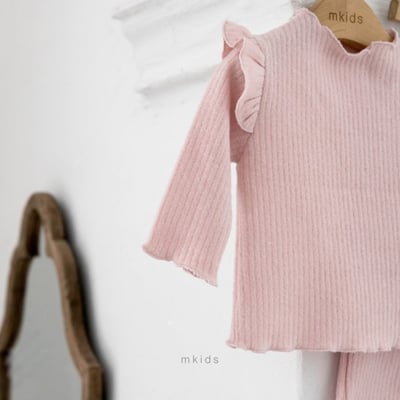 M-KIDS36｜(65-115cm) 2色磨毛荷葉捲邊套裝7