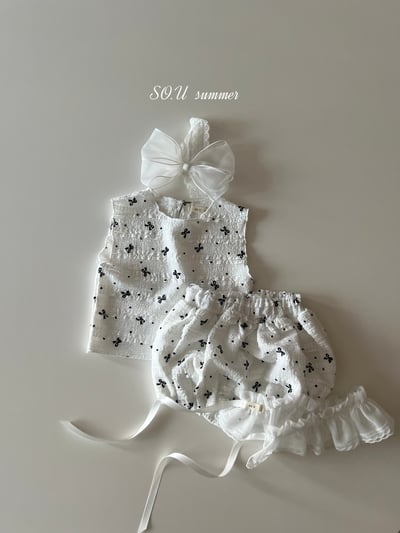 SO.U25｜(6m-18m) 蝴蝶結印花抓皺套裝6