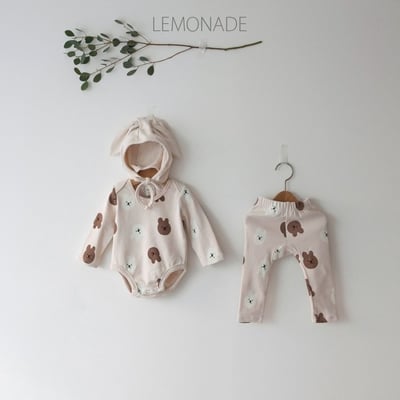 LEMONADE46｜(55cm-85cm) 2色小熊包屁衣長褲含帽子24