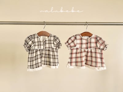 Valubebe 52｜(65-90cm) 格子泡泡袖襯衫1