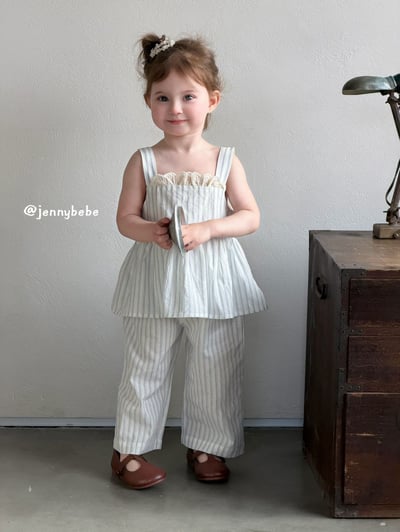 JE702｜(80-110cm)  花邊平口無袖條紋套裝1