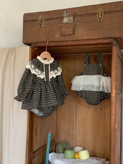 JE612｜(66cm-100cm) 碎花蕾絲花邊領包屁衣19