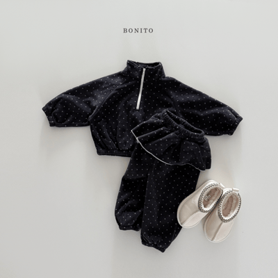 Bonito39｜(75cm-125cm) 波點半開襟上衣荷葉裙長褲套裝6