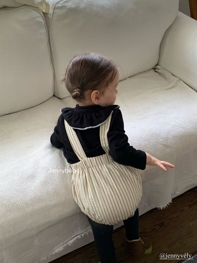 JE567｜(73-100cm) 滾邊翻領上衣/線條吊帶褲25