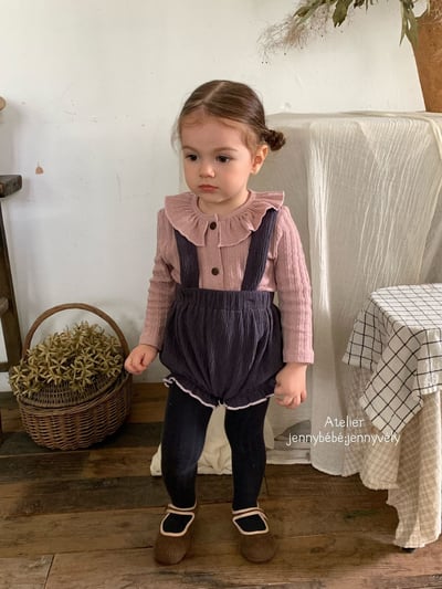 JE564｜(73-100cm) 荷葉領開襟外套/坑條滾邊吊帶褲15