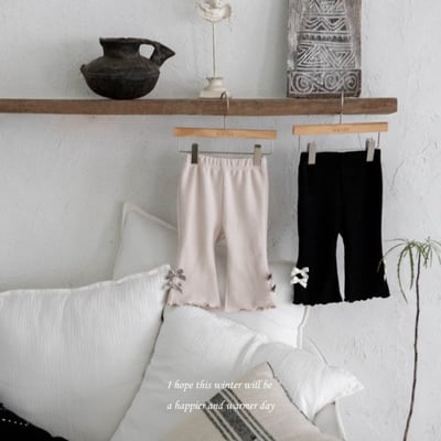 M-KIDS26｜(65-115cm) 2色蝴蝶結緞帶捲邊喇叭褲1