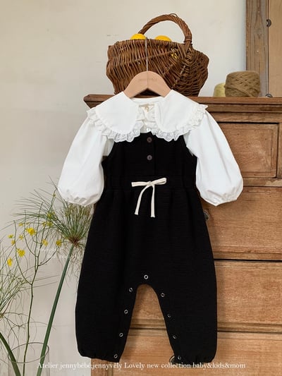 JE586｜(73-100cm) 花邊翻領襯衫/細肩連身褲1