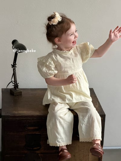 JE681｜(80-110cm)  泡泡袖花邊緞帶套裝8