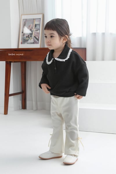 bebe nine35  (65-115) 3色蕾絲荷葉有領上衣1