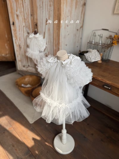 Marron23｜(1y-6y) 薄紗滾邊蓬蓬袖洋裝13