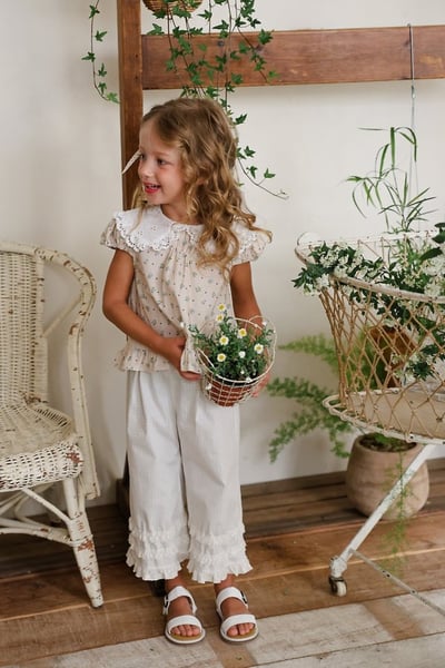 FLO39｜(75-140) 蕾絲翻領碎花公主袖上衣19