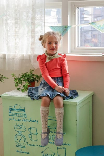 FLO21｜(75-140) 2色愛心荷葉牛仔裙17