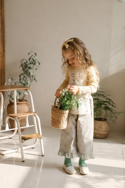 FLO36｜(75-140) 3色法式圍裙碎花荷葉長褲7