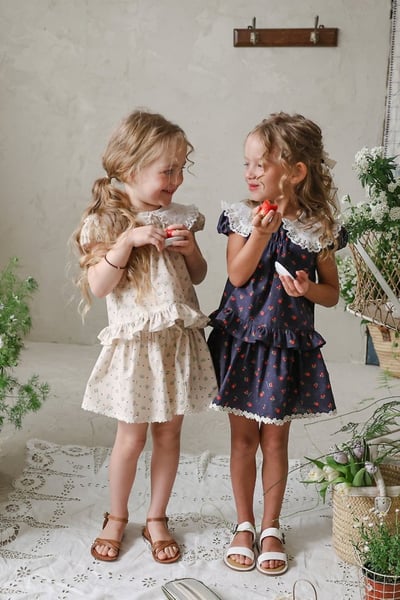 FLO40｜(75-140) 蕾絲翻領碎花褲裙17