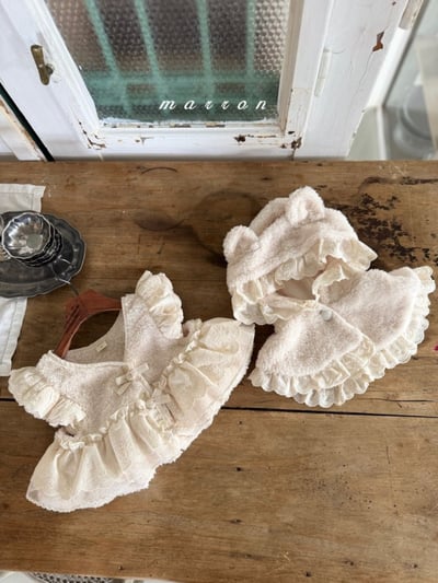 Marron 10｜(1y-6y) 刷毛蕾絲荷葉連帽斗篷15