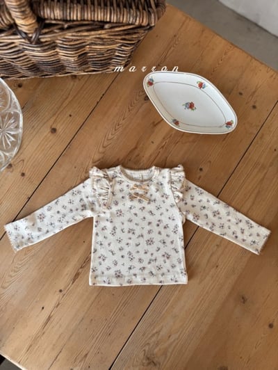 Marron 02｜(1y-6y) 碎花荷葉肩袖上衣3