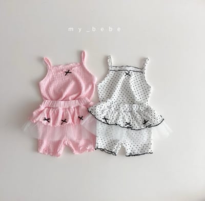 my_bebe20｜(80-120cm) 抓皺無袖緞帶套裝1