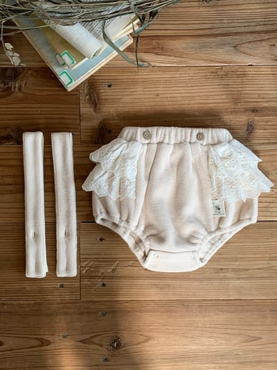 JE606｜(73cm-100cm) 毛呢蕾絲領吊帶包屁套裝3