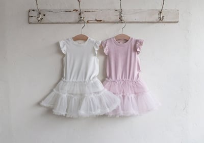 FLO41｜(75-140) 荷葉袖薄紗洋裝8