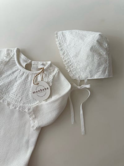 MONBEBE08｜(0m-12m) 蕾絲綁帶帽10