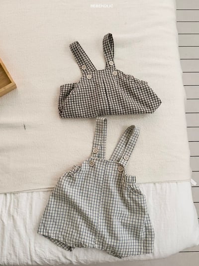 Bebe holic06｜(3m-18m) 棋格吊帶褲4