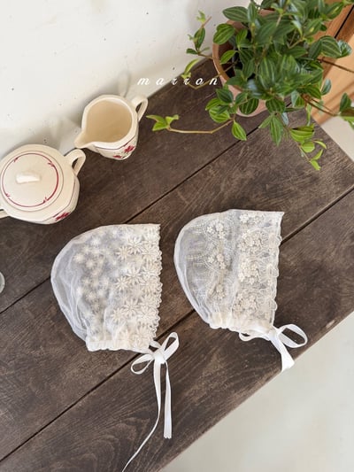 Marron39｜(Free) 蕾絲緹花綁帶帽1