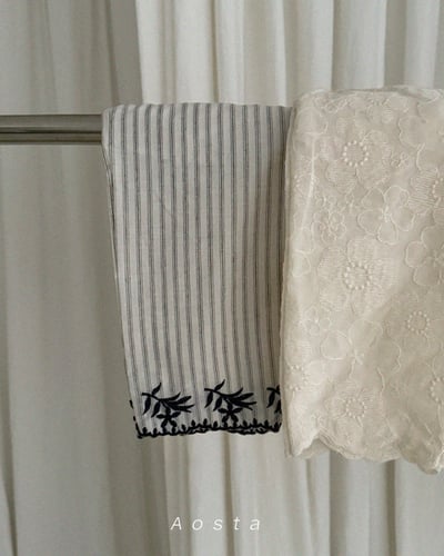 AOSTA31｜(6m-5y) 花卉壓紋/條紋直筒長褲5