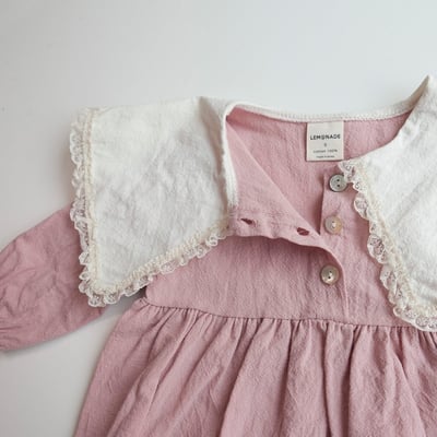 LEMONADE43｜(55cm-85cm) 3色蕾絲花邊翻領包屁衣含帽子9