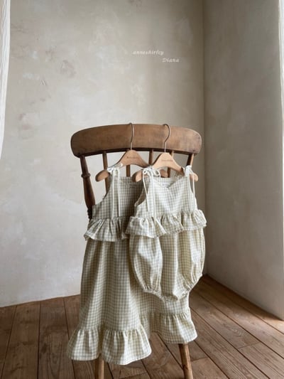 Anne Shirley02｜(3m-22m) 1色格紋綁帶荷葉包屁衣3