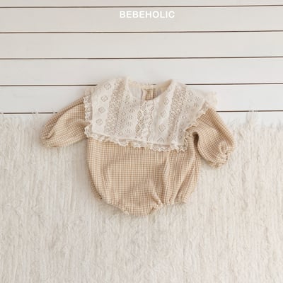 Bebe holic18｜(3m-18m) 蕾絲翻領格紋包屁衣4