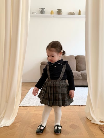 JE562｜(73cm-100cm) 格紋百褶吊帶包屁裙/立領荷葉上衣15