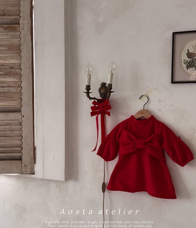 AOSTA26｜(6m-5y) 冬季磨毛蝴蝶結洋裝4