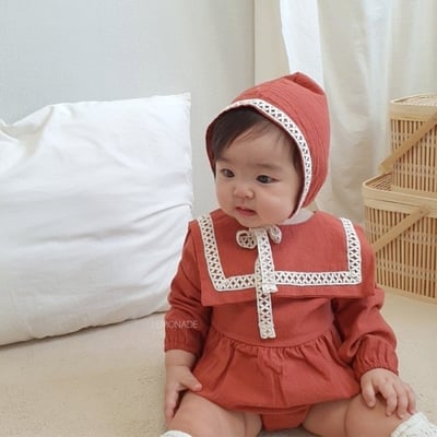 LEMONADE21｜(55cm-85cm) 2色滾邊翻領包屁衣含帽子14