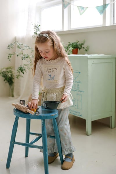 FLO36｜(75-140) 3色法式圍裙碎花荷葉長褲13