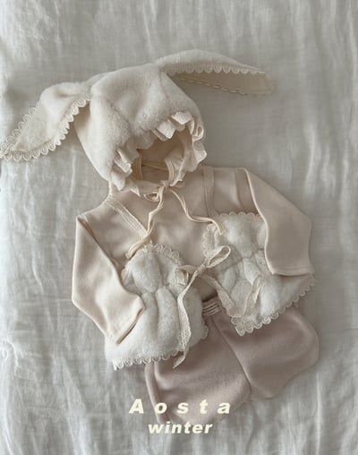 AOSTA38｜(6m-5y) 蕾絲刷毛小兔綁帶帽8