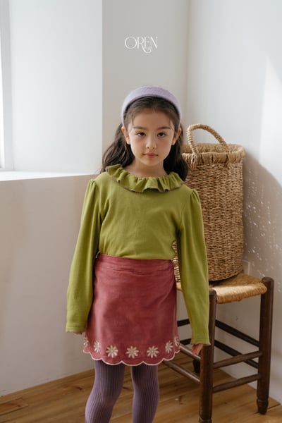 OREN24｜(85-120cm) 復古小雛菊刺繡褲裙6