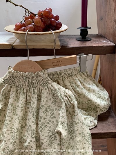 JE584｜(73-100cm) 復古碎花燈芯絨套裝2