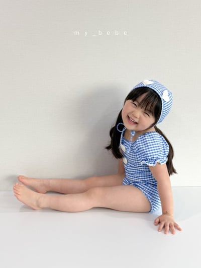 my_bebe03｜(75-105cm) 荷葉抓皺愛心泳衣含泳帽7