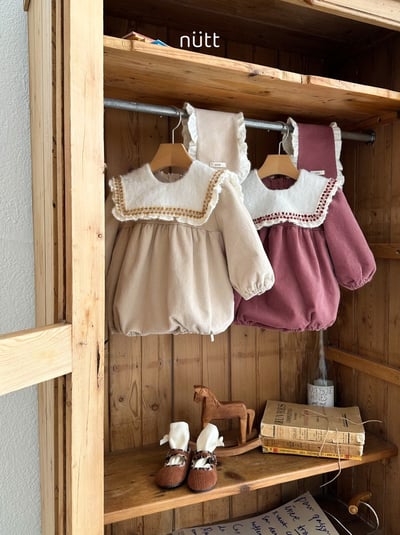 Nutt03｜(3m-16m) 翻領磨毛包屁衣含髮帶25