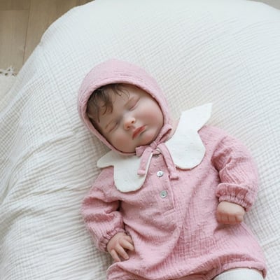 LEMONADE02｜(55cm-85cm) 2色花瓣領包屁衣含帽子2