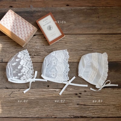 M-KIDS01｜(65-80cm) 3色蕾絲綁帶帽7