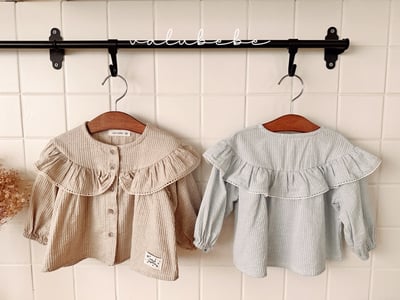 Valubebe71｜(65-90) 荷葉花領細條紋襯衫10