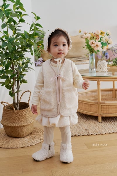 bebe nine37 (65cm-115cm) 2色蕾絲邊口袋刷毛背心5