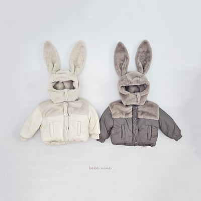 bebe nine36 (65cm-115cm) 2色刷毛暗釦拉鍊連帽小兔外套(帽可拆)12