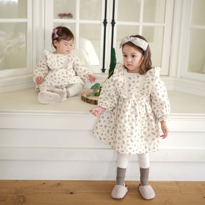 neneru05｜(60cm-85cm) 1色荷葉袖碎花包屁衣5