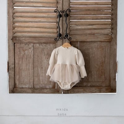 M-KIDS02｜(55-80cm) 2色羅紋捲邊薄紗綁帶包屁衣13