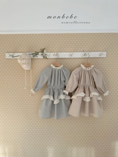 MONBEBE40｜(1y-8y-mom) 格紋蕾絲滾邊洋裝5